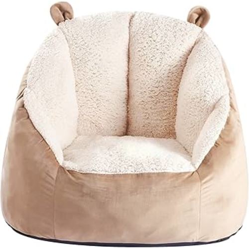 Cute Soft Bean Bag Chair for Kids with Fluffy Bear Ears, Cozee Fluffy Lazy Chair for Up to 10 Years Old Girls and Boys