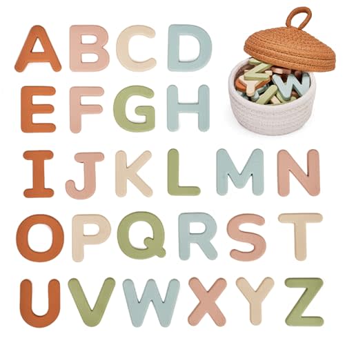 JoyCat Silicone Alphabet Magnetic Letters, 26 Uppercase ABC Fridge Magnets for Toddlers & Kids, Baby Learning Refrigerator Toy Set, Preschool Birthday Gifts for Boys Girls Age 1+ (Muted Color)