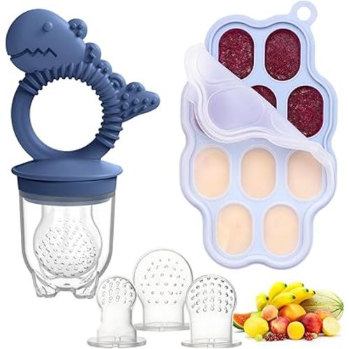Baby Breastmilk Popsicle Molds & Baby Fruit Feeder Pacifier, Silicone Baby Food Freezer Tray Storage Containers for Infant Teething Self Feeding (1 Set)
