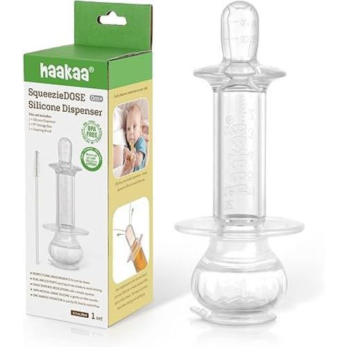 haakaa Baby Medicine Dispenser,Syringe for Liquid,Unique Silicone Ball Design, Dual-Angled Ports,One-Handed Operation,0 Months+