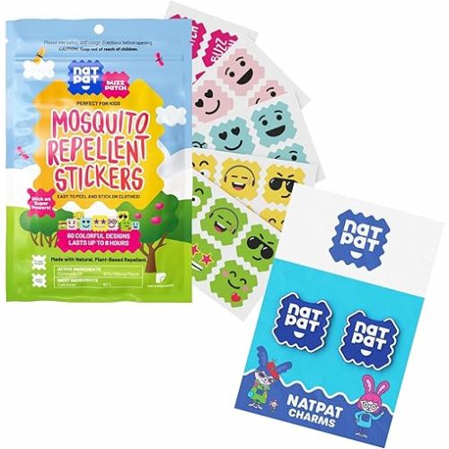 NATPAT Buzz Patch Mosquito Stickers for Kids + NATPAT Croc Charm to Hold Mosquito Sticker - Fun and Functional Natural Mosquito Patch