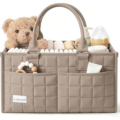 Lullawee Baby Diaper Caddy Organizer, Portable Nursery Storage Basket with Handle for Newborn Boy or Girl, Gift for Baby Shower Essentials, Registry Must Have Bag, Caddie Car Organizer, Brown