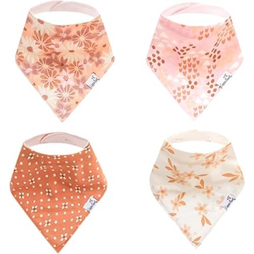 Copper Pearl Baby Bandana Bibs - 4 Pack Soft Cotton Baby Bibs for Drooling and Teething, Absorbent Drool Bibs for Baby Girl and Boy, Adjustable to Fit Newborns to Toddlers, Tons of Styles (Rue)