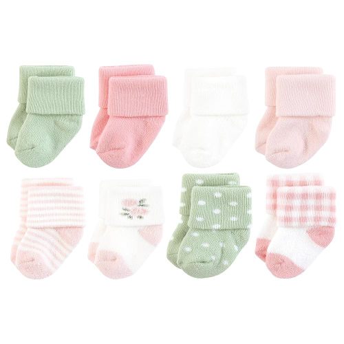 Hudson Baby Baby Infant Girl Cotton Rich Newborn and Terry Socks, Pink Sage Rose, 0-6 Months