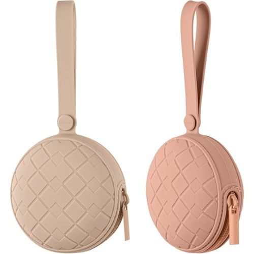 2 Pack Silicone Pacifier Holder Case, Baby Pacifier Silicone Holder Pouch for Newborn, Boys and Girls, Portable Silicone Pacifier Bags (Muted+Shifting Sand)