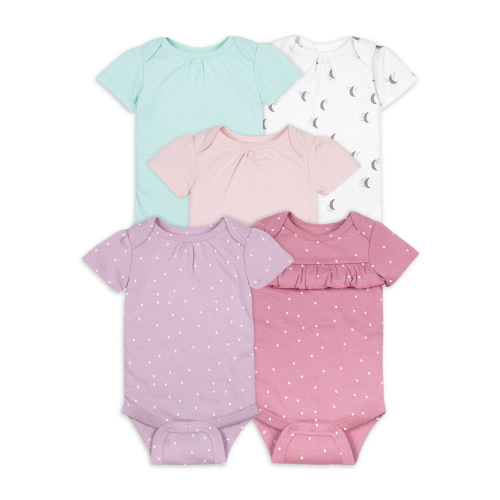 Little Star Organic Baby Girl 5 Pk Short Sleeve Bodysuits, Size Newborn - 24 Months