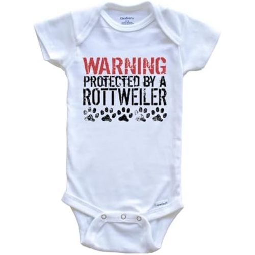Warning Protected by A Rottweiler Funny One Piece Baby Bodysuit Funny Dog Baby Bodysuit