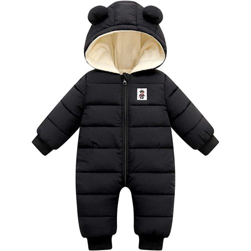 Happy Cherry Baby Snowsuit Winter Coat Warm Hoodie Romper Puffer Jacket - 0-6 Months - Black