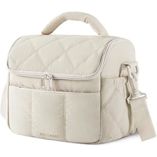 BAGSMART Insulated Lunch Bags for Women, Cute Quilted Lunch Box, Lightweight Puffy Padded Waterproof Lunch Tote, Reusable Lunch Cooler for Work Picnic Travel, Beige