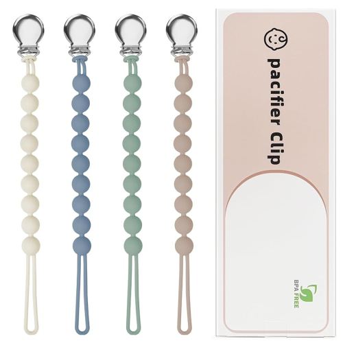 Pacifier Clips for Baby Boy- Loviomad Silicone Paci Clip for Philips Avent Soothie Binky Holder, Baby Newborn Essentials Shower Birthday Gift Round(4-Pack)