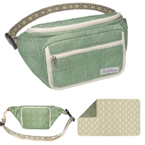 Small Diaper Bag with Changing Pad, Stylish Cross Body Diaper Fanny Pack/Waistpack with Adjustable Strap, Baby Bag Organizer with Wipes Pocket for Travel, Stroller Diaper Bag- Green