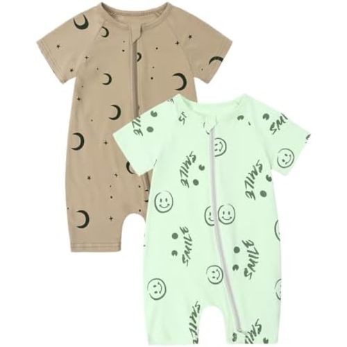 MYGBCPJS Baby Boys Girls Cotton Jumpsuit Short Sleeve Pajamas Infant Graphic Zipper Romper Summer Outfits