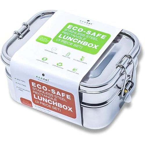 Leak Proof Stainless Steel Lunch Box, 3-in-1 Eco Bento Box | Redesigned Silicone Seal + Bonus Lunch Pod | Sustainable Tiffin Eco Friendly Metal Bento Box Food Storage Containers