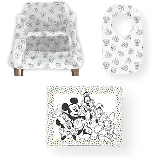 J.L. Childress Disney Baby Dining-Out Bundles - 3 Restaurant Bundles for Toddlers - Each Bundle Includes 1 Disposable Bib, 1 Disposable Placemat and 1 Disposable High Chair Cover - 9 Products Total
