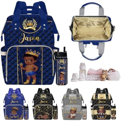 Personalized Diaper Bags, Custom Prince Boy Print Backpack Customized Nappy Mommy Bag Backpack for Travel, Camping, Hiking Picnic, Custom Baby Boy Diaper Bags for Dad Men