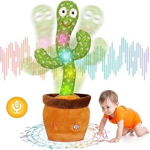 Emoin Dancing Cactus Baby Toys, Talking Cactus Toys Repeats What You Say Baby Boy Toys, Dancing Cactus Mimicking Toy with LED English Sing Talking 15 Second Voice Recorder Musical Toys