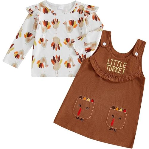 Socutebabe My First Thanksgiving Baby Girl Outfit Newborn Turkey Romper And Corduroy Skirt Little Turkey Dress Outfits
