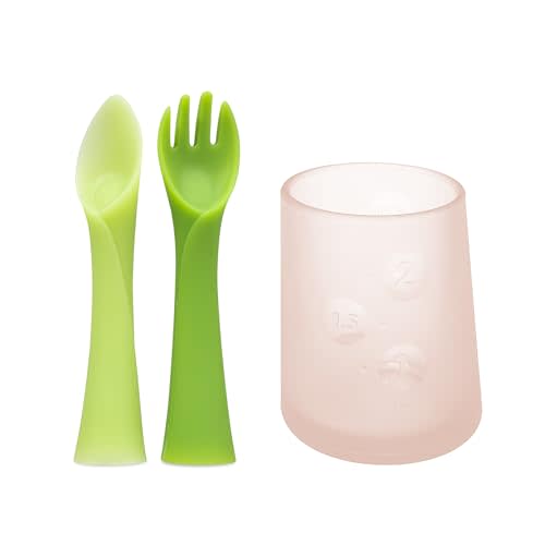 Olababy Training Fork and Spoon Set + Olababy First Cup (Coral, 2 oz)
