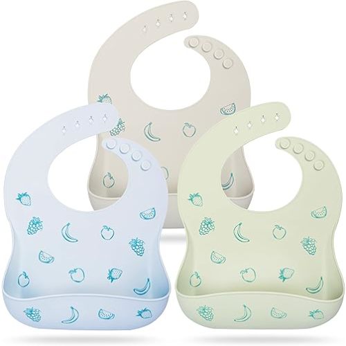 Mia Li Silicone Bibs – 3pcs Waterproof Silicone Bib Set – Silicone Baby Bibs with Adjustable Closure – Non-Messy Toddler Bib