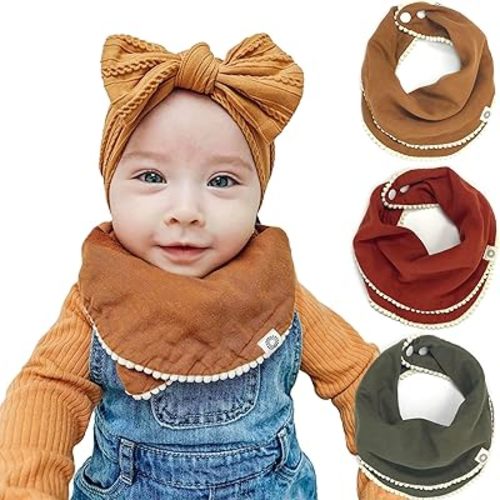 Kishu Baby Indi GOTS Organic Baby Bibs for Girls - Rounded, 4-Way Reversible, 8 Layer Muslin Drool Bibs