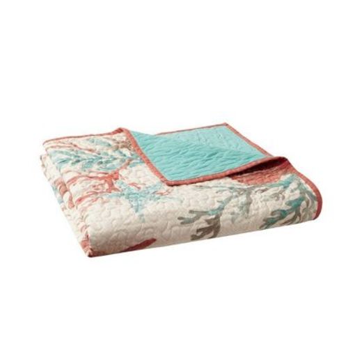 50"x70" Ocean View Oversized Cotton Quilted Throw Blanket Coral