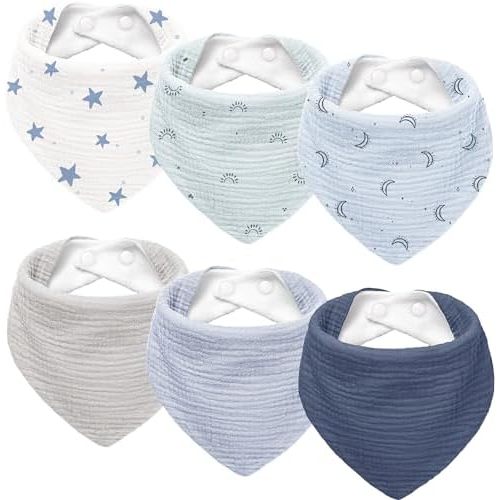 Susurration Muslin Baby Drool Bibs 6Pack Soft Triangular Adjustable Baby Bandana Bibs for Unisex Baby Girls & Boys