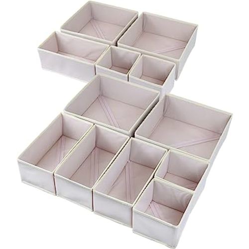 12 Pack Drawer Organizers for Clothing, Foldable Clothes Drawer Organizer for Underwear, Folded Clothes, Baby Clothing, Socks, Bra, Towels, Ties - Multi-pack Clothes Organizer Storage Box (Pink)