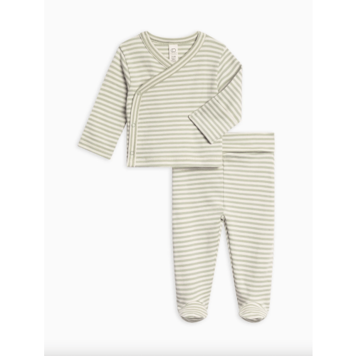 Riley 2 Piece Kimono Wrap Top and Pant Set, Mint, 3-6M