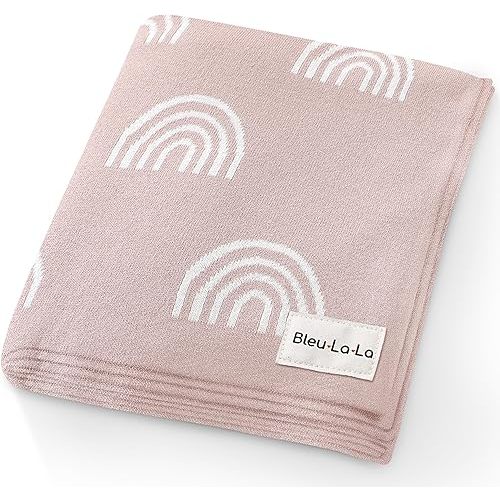 Knit Baby Swaddle Blanket for Girls - 100% Cotton Buttery Soft Cozy Receiving Swaddle Crib Stroller Blanket for Shower Gift Registry for Newborns, Infants, Toddlers (Rainbow - Pink)