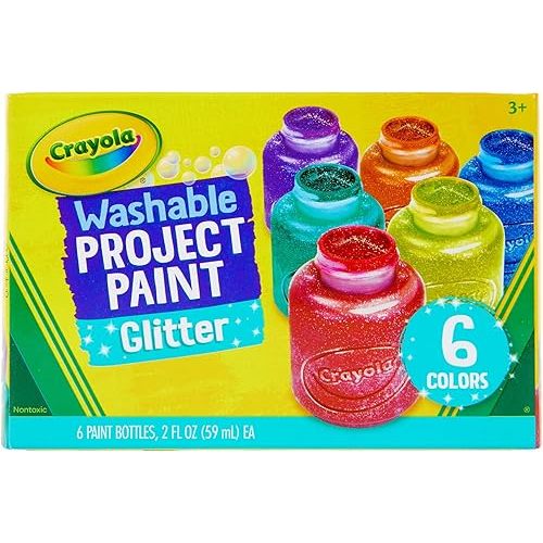 Crayola Washable Glitter Paint Great for Classroom Projects, 6 Count