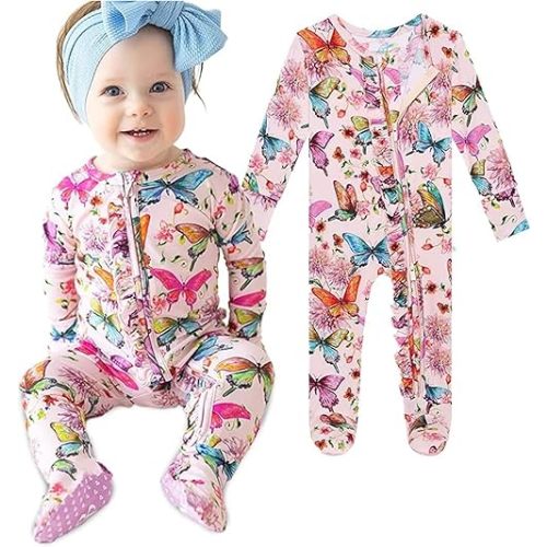 Posh Peanut Baby Girl Sleepers - Viscose from Bamboo Baby Pajamas & 2 Way Zipper Sleepers - Ruffled Baby Clothes for Girls
