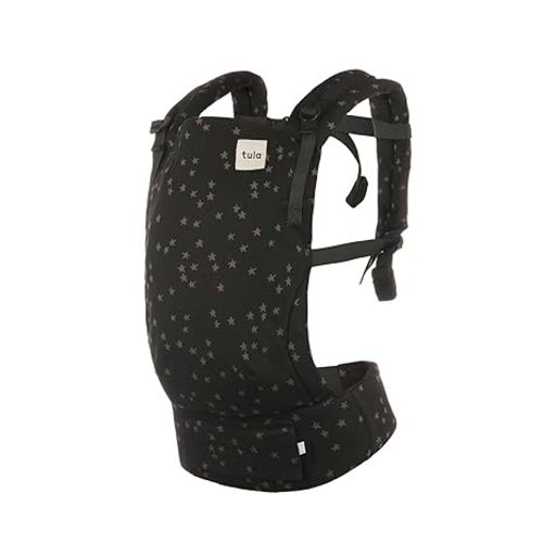 Baby Tula Free-to-Grow Cotton Baby Carrier | Adjustable, Newborn to Toddler Carrier, Ergonomic Fit for 7-45 lbs, 3 Position Carrying Options, Discover (Black/Stars)