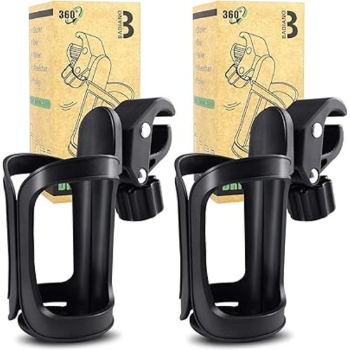 2 Pack Stroller Drink Holders, Universal Cup and Bottle Holder for Trolleys, Walkers and Bikes