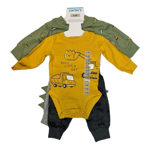 Carter's Baby Boy's 4-Piece Long Sleeve Bodysuits & Jogger Pants Set (Dinos/Tractors, 3-6M)