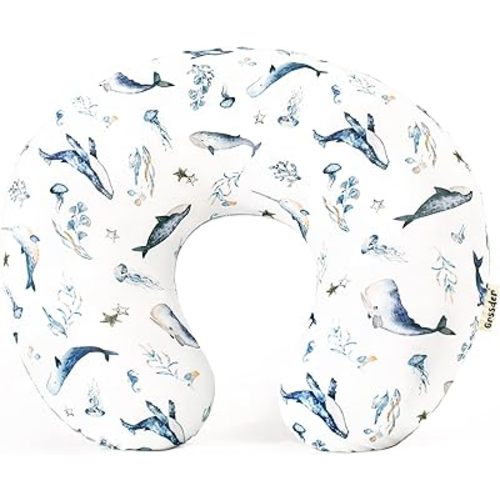 GRSSDER Reversible Nursing Pillow Cover, Ultra Soft Stretchy Minky Removable Nursing Covers Fitted for Breastfeeding Pillows Snug and Safe, Sea Fish