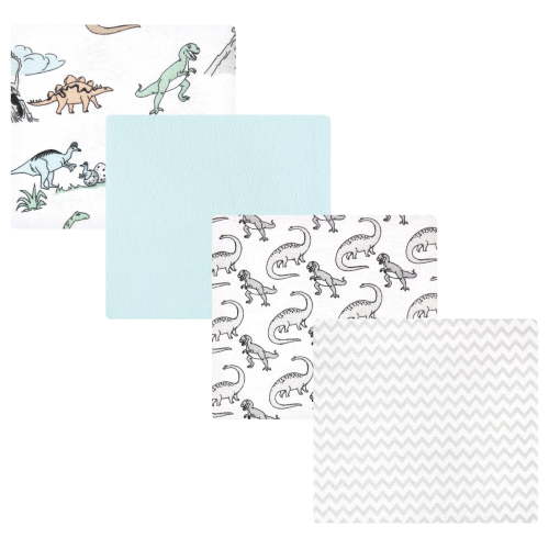 Luvable Friends Hudson Baby Flannel Receiving Blankets 4pk, Gray Dinosaur Journey