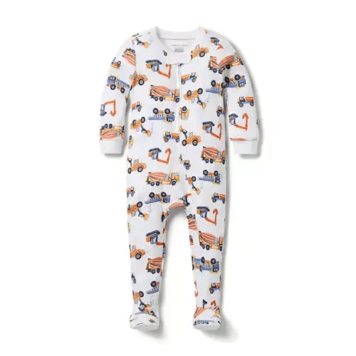 Baby White Construction Truck Baby Good Night Footed Pajama In Construction Trucks by Janie and Jack