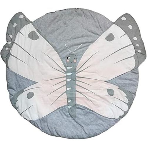 Soft Cotton Baby Rug Butterfly Tummy Time Mat Nursery Rug Butterfly Baby Round Play Pad Cute Crawling Mat Rug Crawling Blanket for Nursery Decor
