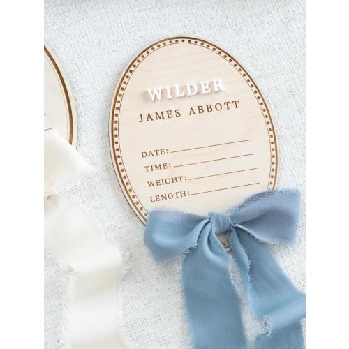 Baby Boy Birth Statistic Name Sign: Bow Hospital Plaque for Newborn with Ribbon