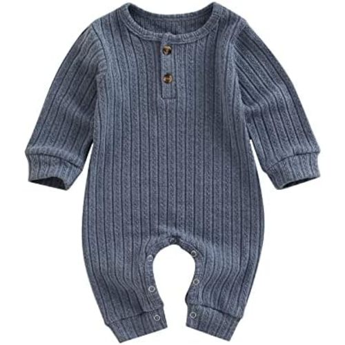 Ynibbim Winter Newborn Baby Boy Girl Solid Romper Unisex Infants Hooded Outfit Clothes Waffle Cotton Button Jumpsuits