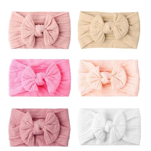 Baby Headbands, Girls Headbands with Bows with Bows, Soft Stretchy Nylon Hair Bands Hair Accessories for Newborn Infant Toddler (6 Pack,Bow,Beige)