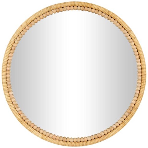24 in. x 24 in. Wrapped Round Framed Brown Wall Mirror with Beaded Frame