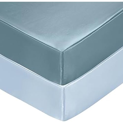 SiinvdaBZX 2 Pcs Satin Crib Sheets for Baby Hair, Silky Soft Fitted Crib Sheets for Standard Crib and Toddler Mattress (Fog Blue & Light Blue, 52 x 28 x 8In)