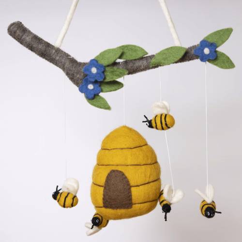 Felt Bee Mobile Montessori Baby Nursery Mobile Baby Shower Gift Mobile Handmade Felt Bee and Flower Activity Mobile Waldorf Speech Language