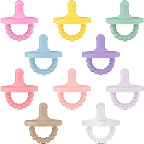Ryan & Rose Cutie PAT Pacifier Teether 10 Pack Assorted Colors (Whimsy (Girl), Stage 1)