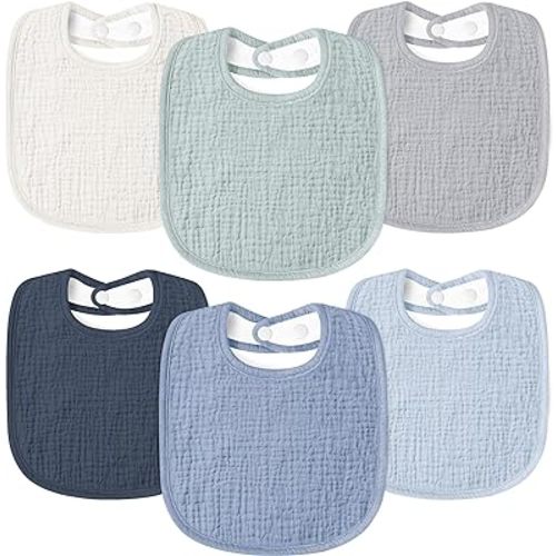 Muslin Baby Drool Bibs 6Pack Soft Square Adjustable Baby Bandana Bibs for Unisex Girls & Boys