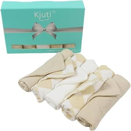 Baby Muslin 100% Cotton Burp Washcloth - 4 Layer Hypoallergenic Saliva Soothe Face Washcloths - Burp Cloths 9x9 inch -Newborn Essentials -Burp Cloths for Baby Boy and Girl (Ivory Charm)
