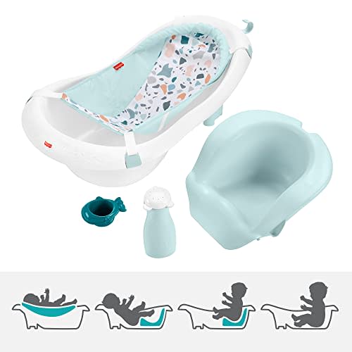 Fisher-Price 4-In-1 Sling 'N Seat Bath Tub, Pacific Pebble, Baby To Toddler Convertible Tub With Seat And Toys