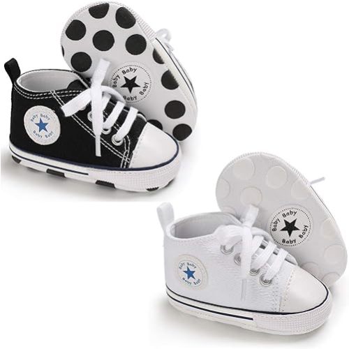 Meckior Baby Girls Boys Canvas Sneakers Soft Sole High-Top Ankle Infant First Walkers Crib Shoes