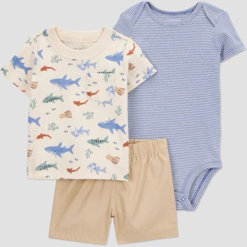 Carter's Just One You® Baby Boys' Sea Creature Top & Bottom Set - 12M: Cotton Stripe Shark Outfit